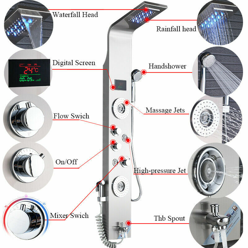 ELLO&ALLO Rainfall Waterfall Shower Panel Tower Rain Massage System Body Spa Jet