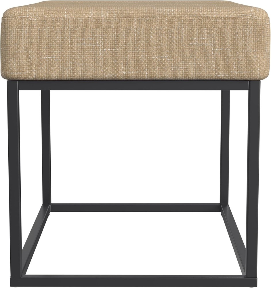 Theodore Channel Tufted Small Ottoman -Light Tan Textured Solid