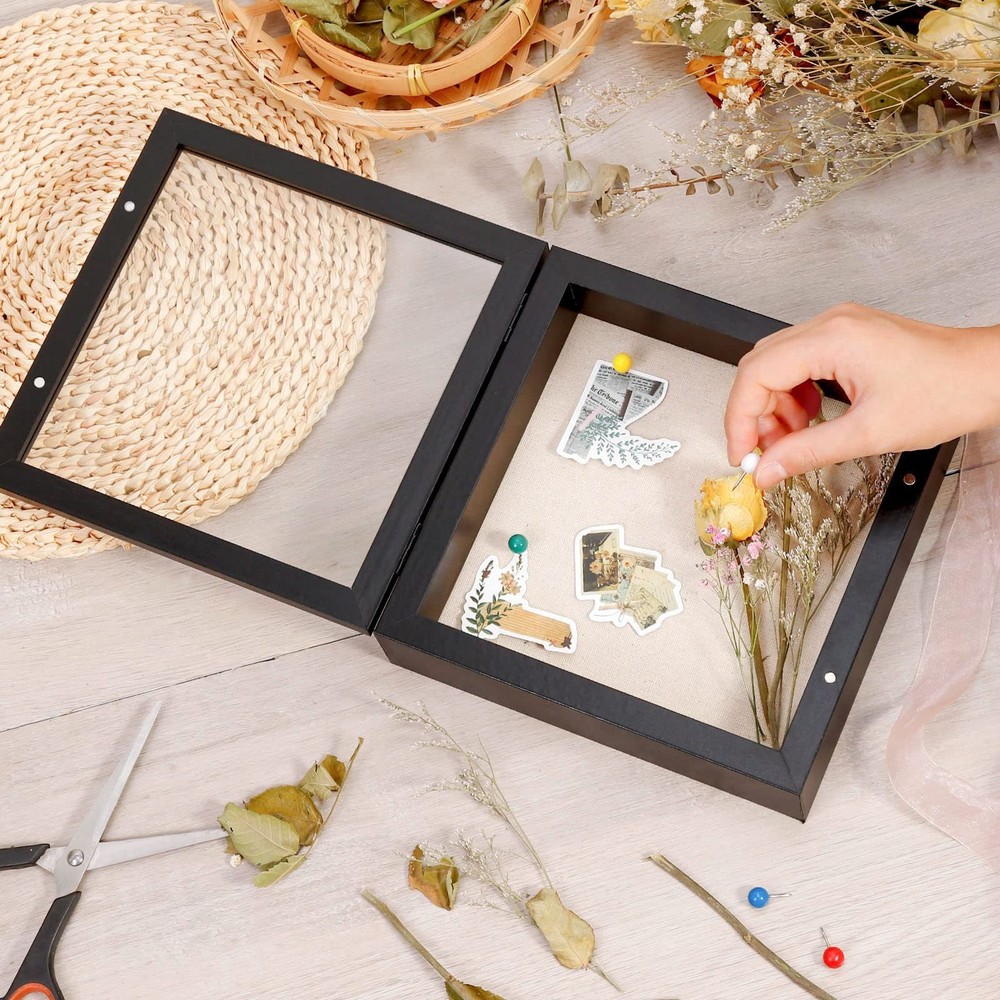 8x8 Shadow Box Frame with Linen Back Sturdy Rustic Memory Display Case of Fl...