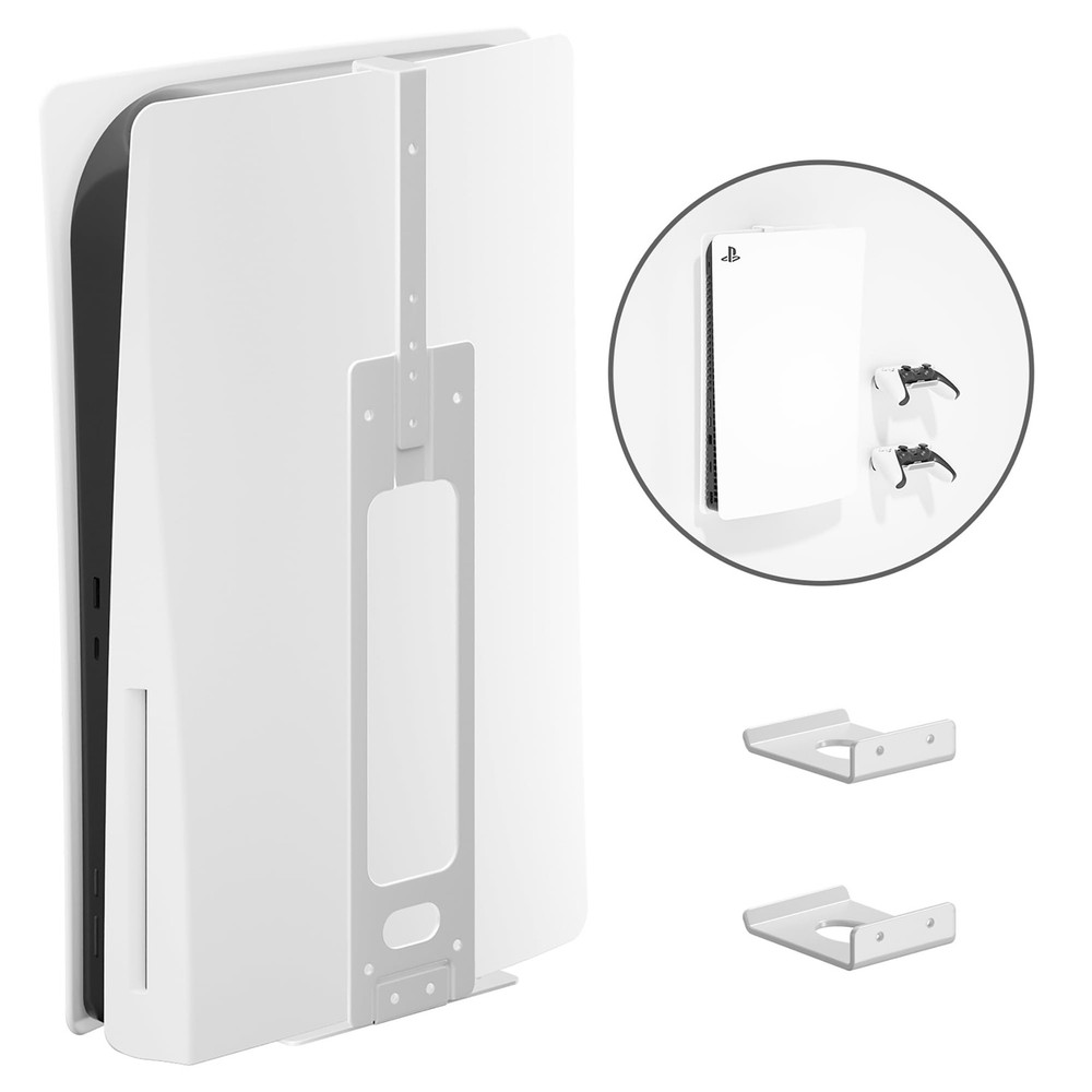 Upgraded Adjustable Console Holder Wall Mount for PS5: Black Gaming White