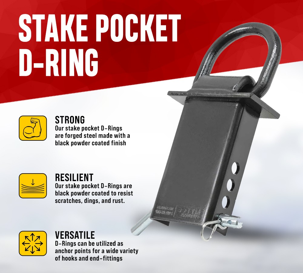 (4 Pack) Heavy Duty Adjustable Trailer Stake Pocket D-Ring 5400 Lbs Load Limit