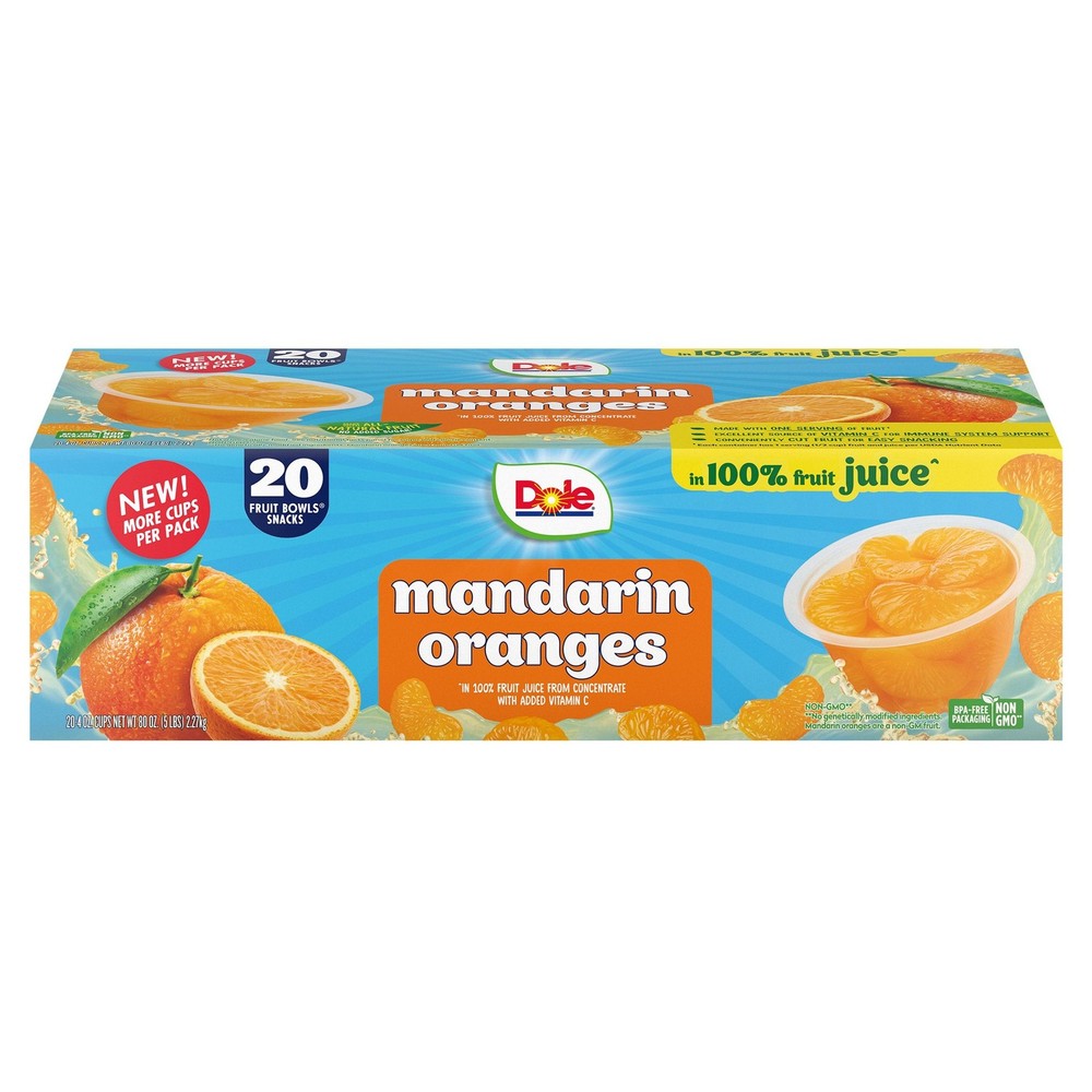 Dole Mandarin Oranges Fruit Bowl Cups, 4 oz, 20-count