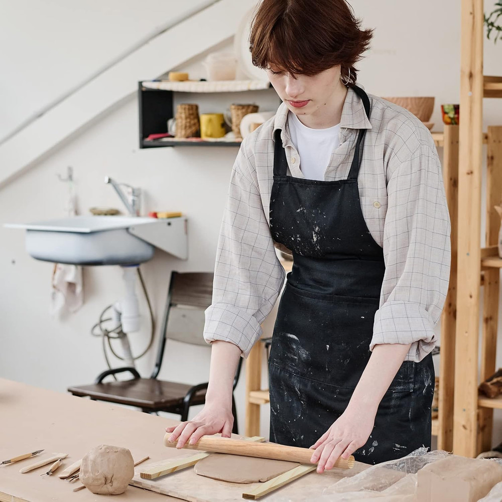 11 Pcs Pottery Teaching Rolling Mud Stick Guide and Wood Rolling Pin Set Include