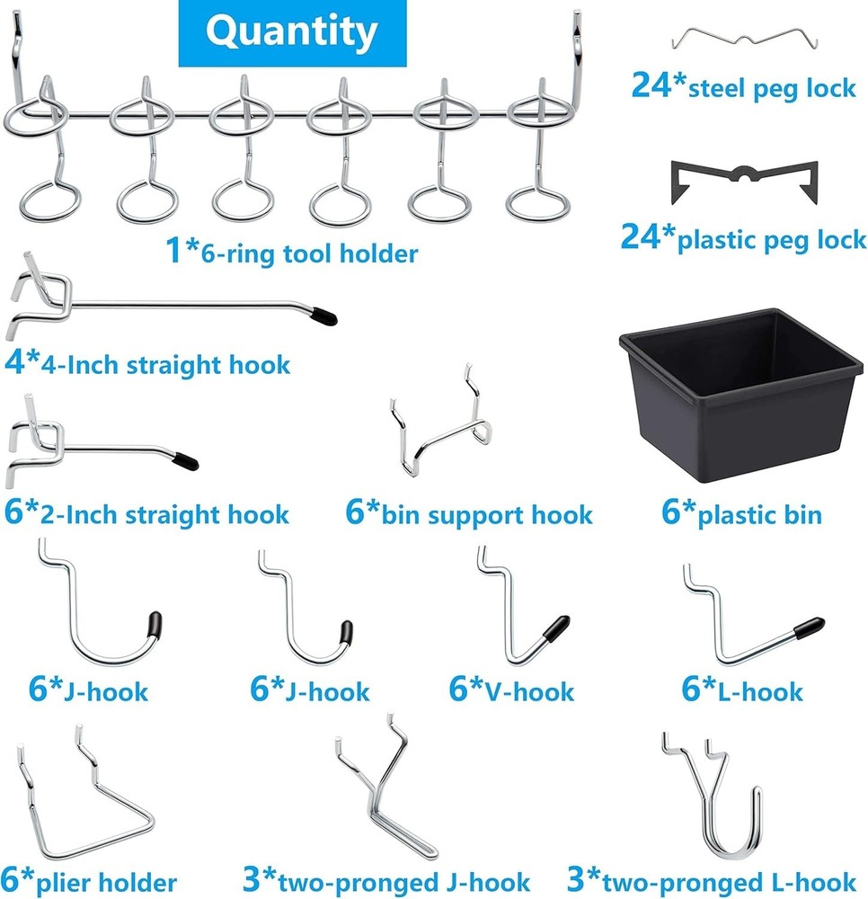 Versatile 107 PCS Pegboard Hooks Set with Rust-Resistant Finish & Storage Bins