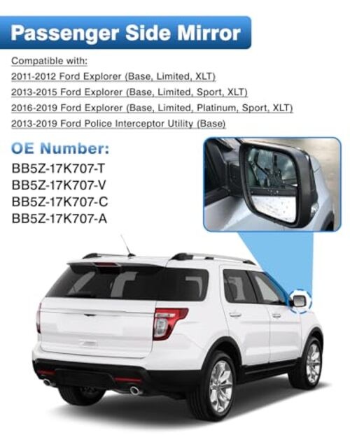 Mirror Glass Replacement for Ford Explorer 2011 2012 2013 2014 Passenger Side
