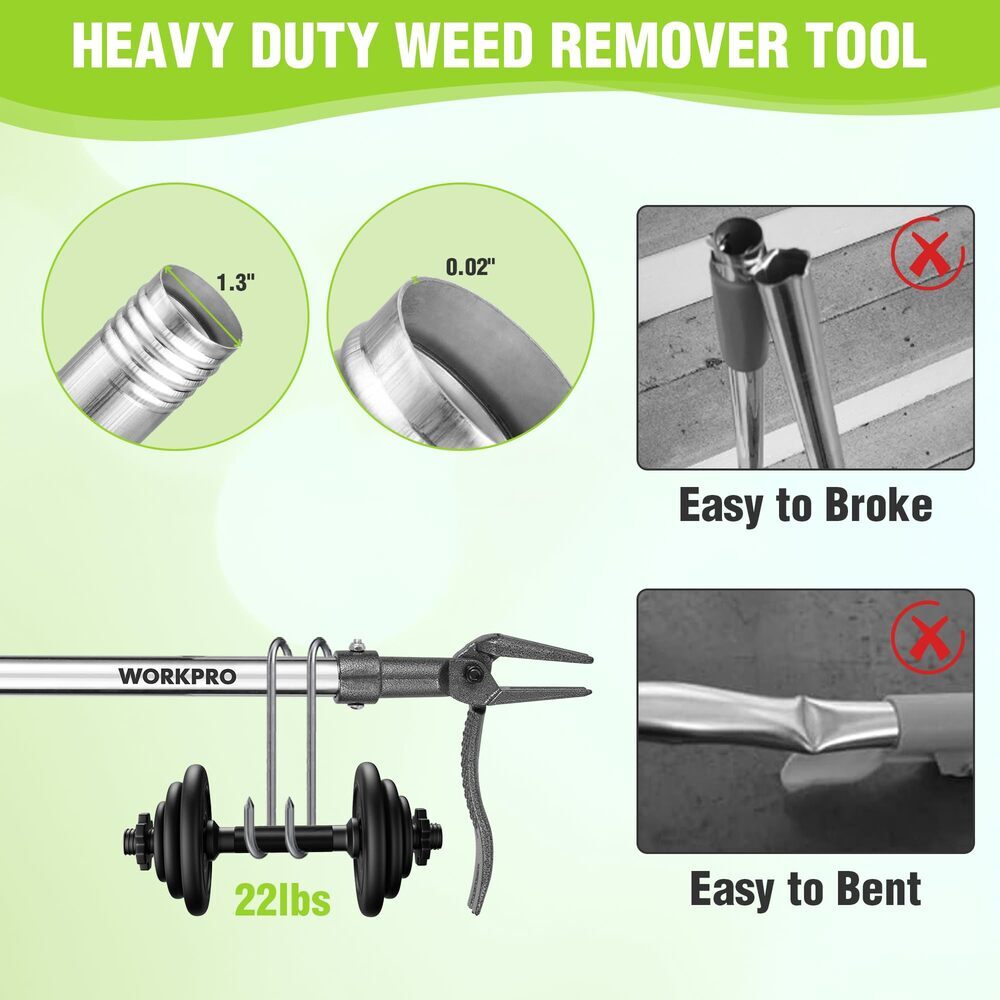 WORKPRO Weed Puller Tool 33"-46" Handle Stand Up Heavy Duty Weed Remover 4 Claws