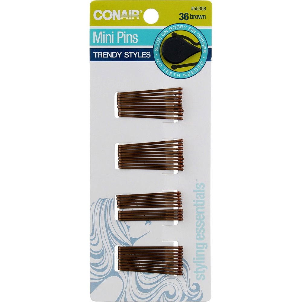 6 Pack Conair Mini Hair Pins, Brown, 36 Ct