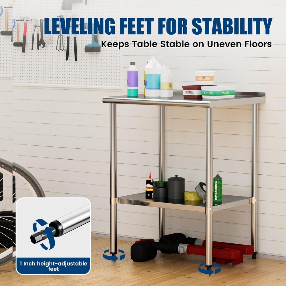 Stainless Steel Work Table 24x30 Inch with Adjustable Undershelf & Backsplash...