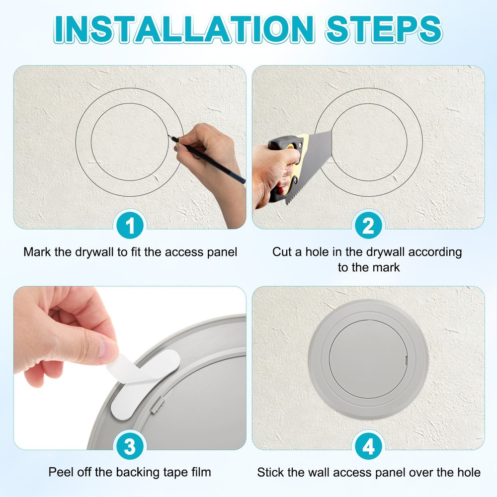 2-Pack Access Panel for Drywall, 3x3 Inch Round Plastic Removable [Gray]