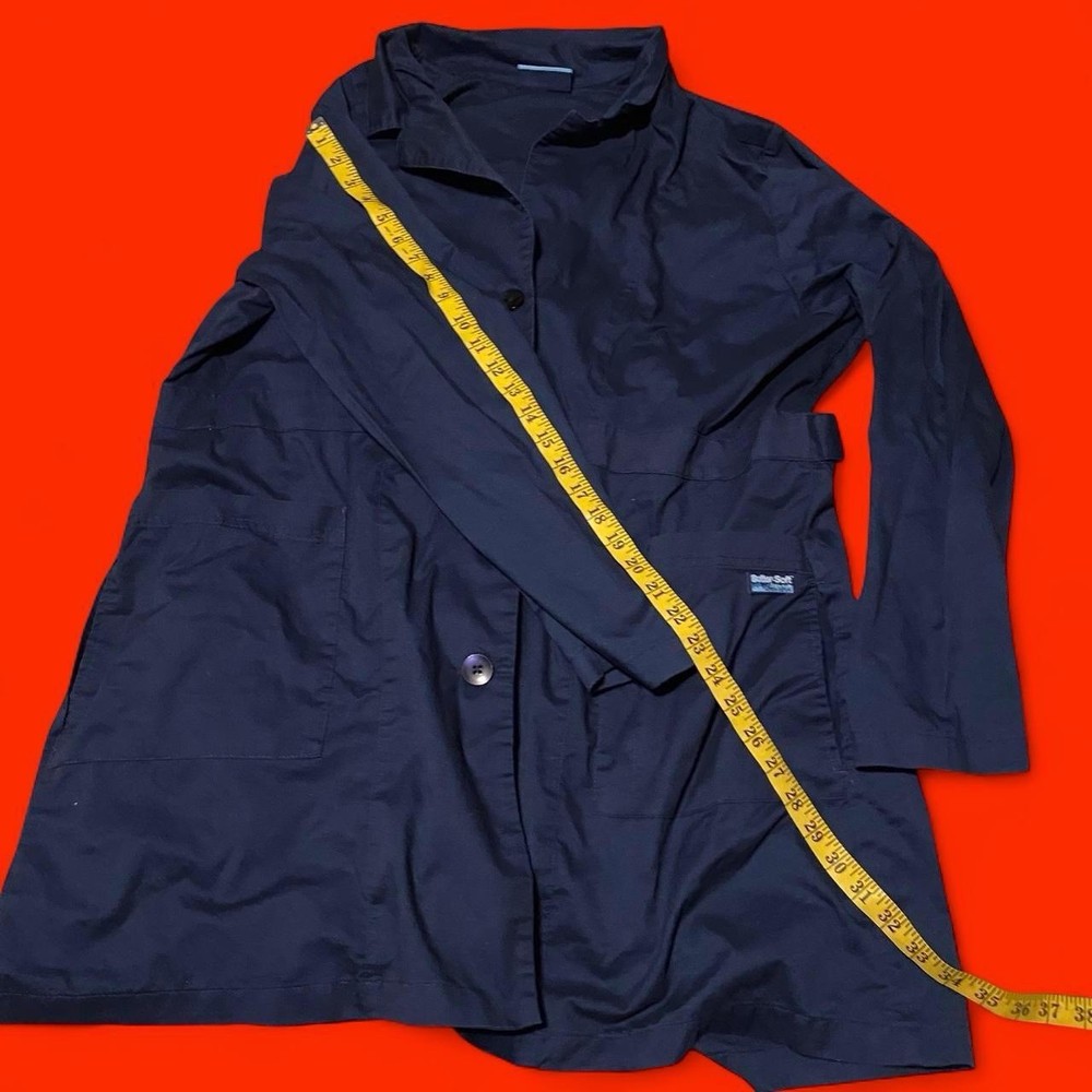 Butter-Soft Navy Blue Lab Coat Button Front Work Jacket Mens Large