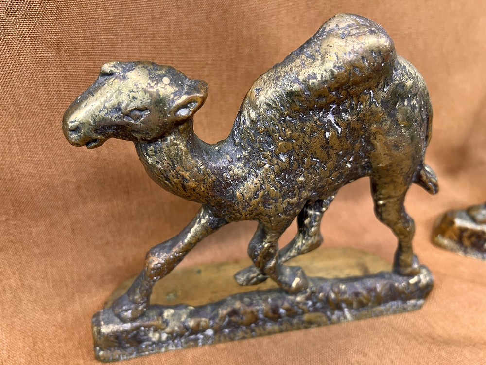 (3) Vintage / Antique Solid Brass Running Racing CAMEL Bookends ~ Orientalist