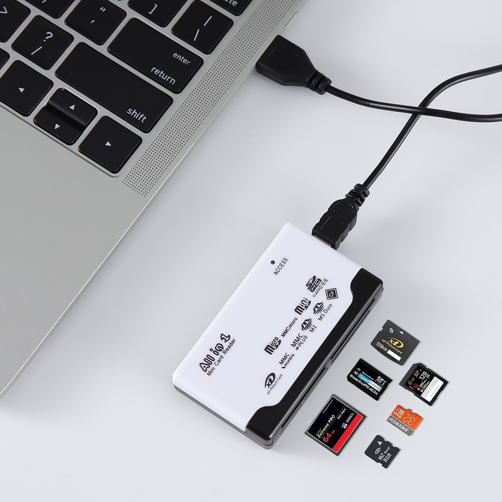 Memory Card Reader White Mini 6-IN-1 USB 2.0 High Speed For CF xD SD MS SDHC