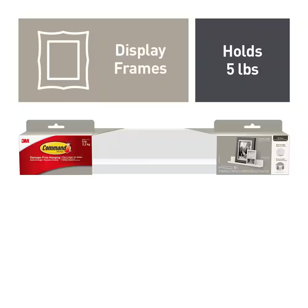 Picture Ledge, Quartz, Damage Free Decorating, 1 Ledge and 10 Command Strips