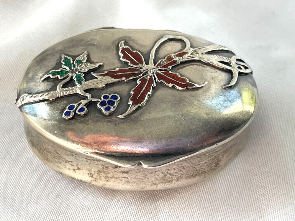 ANTIQUE HINGED 900 SILVER ENAMEL SNUFF BOX   - FREE SHIP