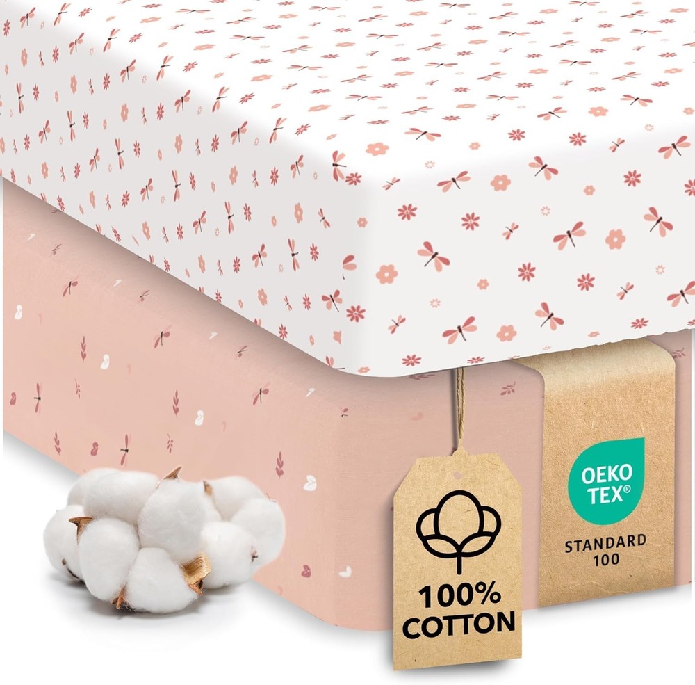 Sweety Fox 2-Pack Fitted Crib Sheets, 52"x28", Dragonfly Pattern (NEW)