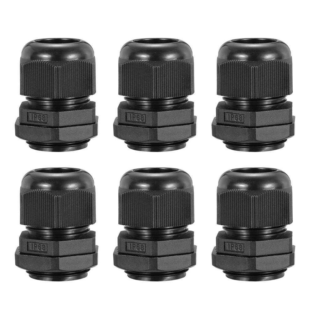 6Pcs Cable Glands 12-15mm Thread Waterproof Adjustable Cable Connector Black