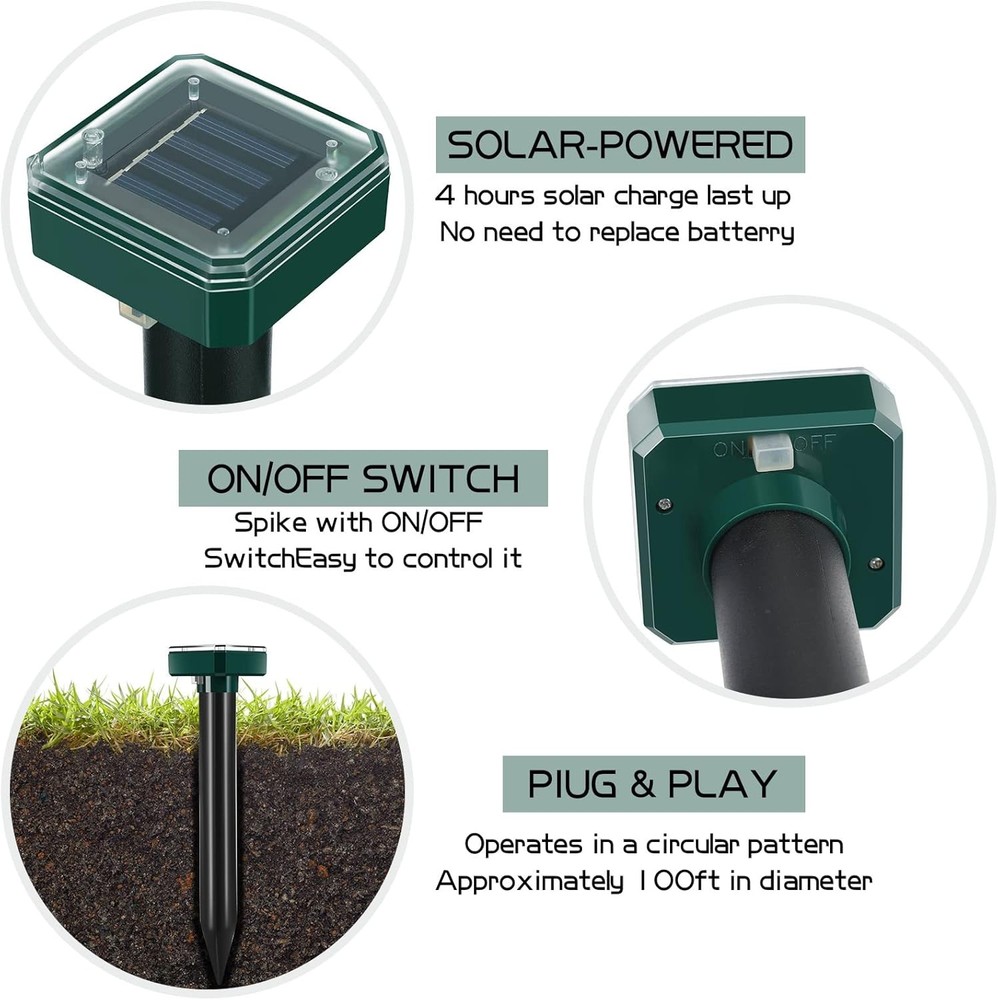 6 Pcs Mole Repellent for Lawns Solar Powered Mole Repeller Ultrasonic Gopher Rep