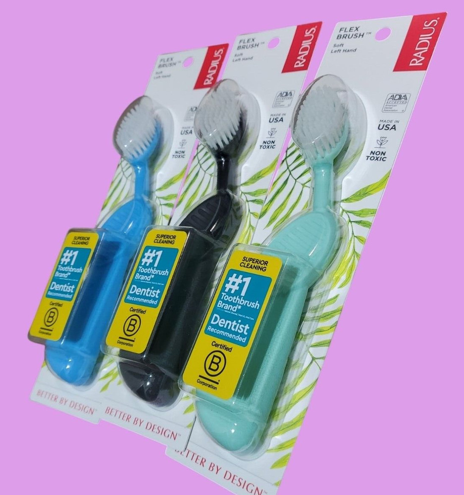 Lot of 3, RADIUS   LEFT  Hand TOOTHBRUSH, Soft, 3 PACK