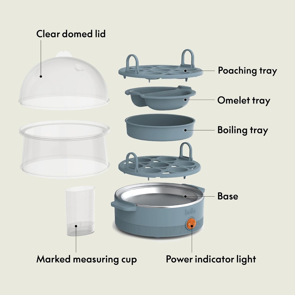 "BELLA Electric Egg Cooker 14 Eggs Double Stack Auto Shutoff for Boiled Omelets"