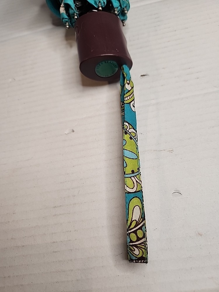 Vera Bradley Peacock Pattern Teal Blue Lime Mini Umbrella AutoOpen Compact