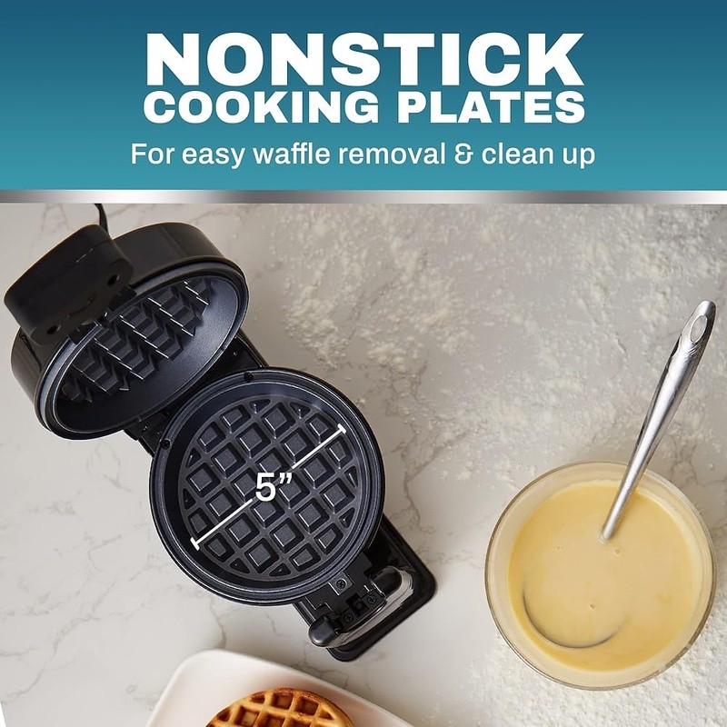 Nonstick Waffle Maker 5 Inch Cooking Plates Compact Easy Cleanup Quick Cooking