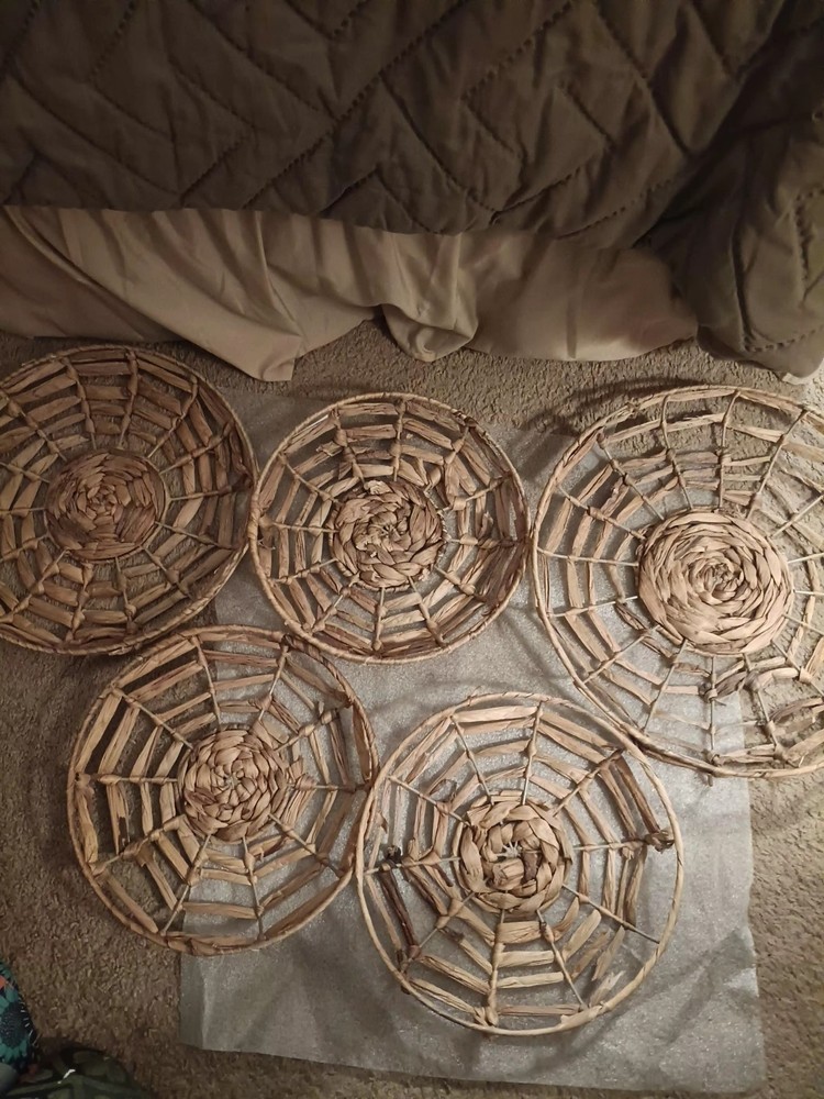 Boho "Plate" Open Weave Style Rattan/Straw An Wire Wall decor (5pcs)