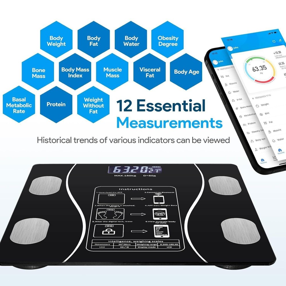 Digital Body Weight Scale Backlit Display High Precision Bluetooth BathroomScale