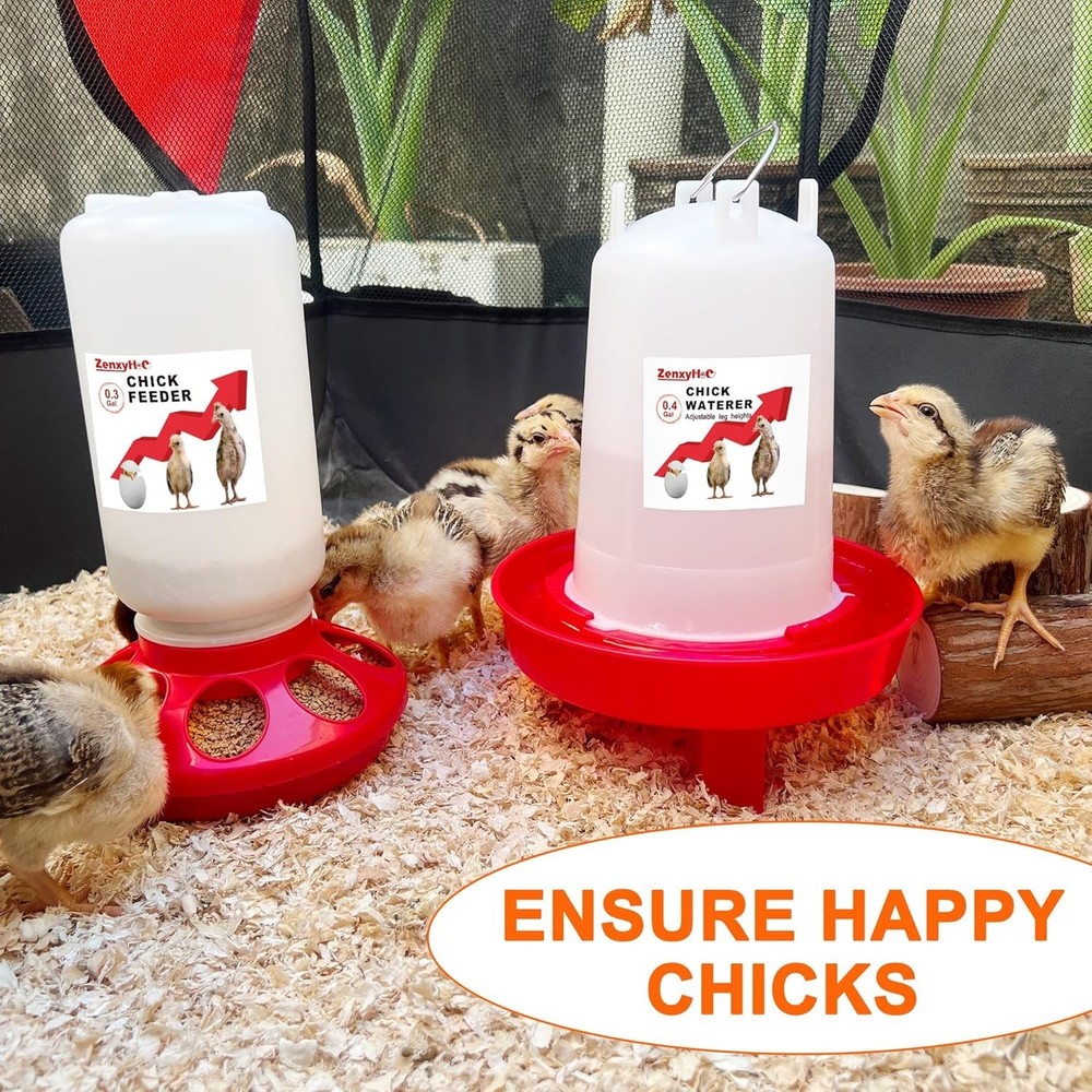 Adjustable Height Chick Feeder & Waterer Set - Space-Saving Anti-Drown Features