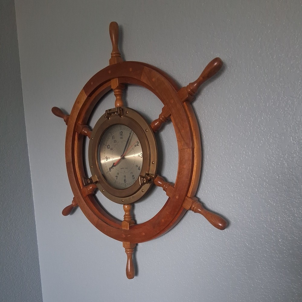 Ships Wheel Porthole Clock, 30" Unique & Nautical