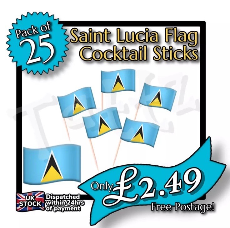 25x Saint Lucia Flag Cocktail Sticks