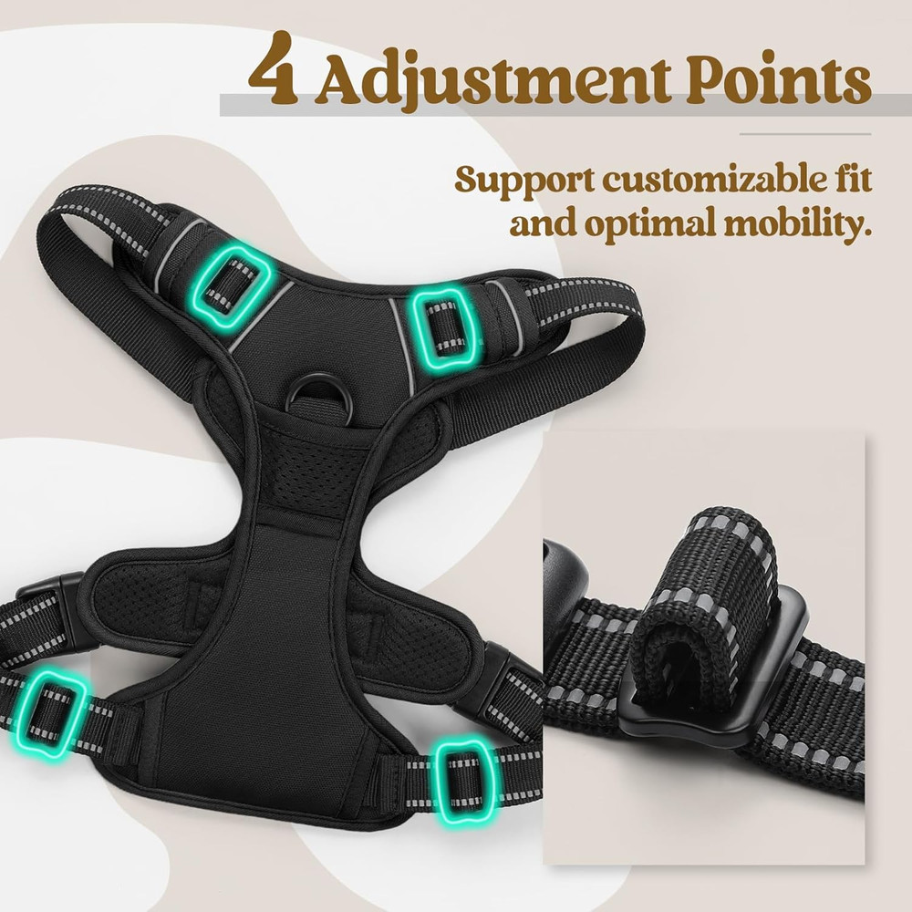 Dog Harness No Pull with 2 Leash Clips, Adjustable Soft Padded, Reflective Oxfor