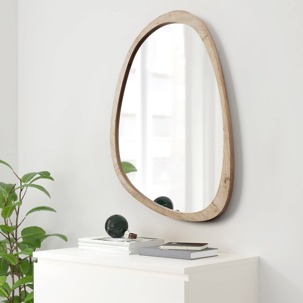 Irregular Mirror for Decor,Wood Frame Asymmetrical Wall-Mounted Mirror, Large...