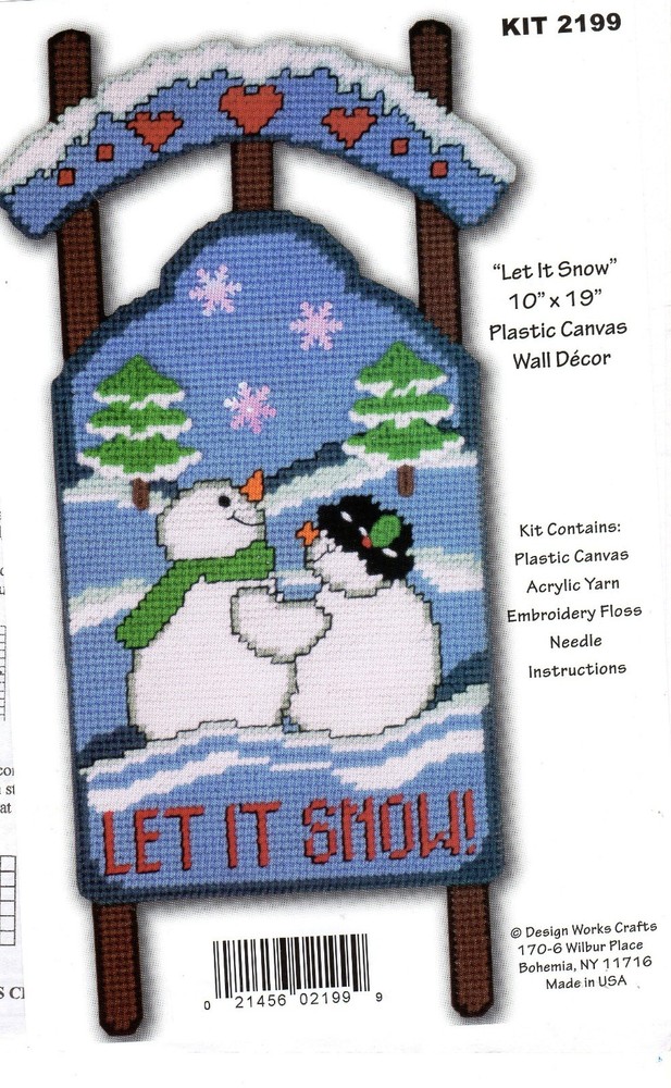 LET IT SNOW SLED  WALL HANGING 7ct  plastic canvas PATTERN  (#TF0401)