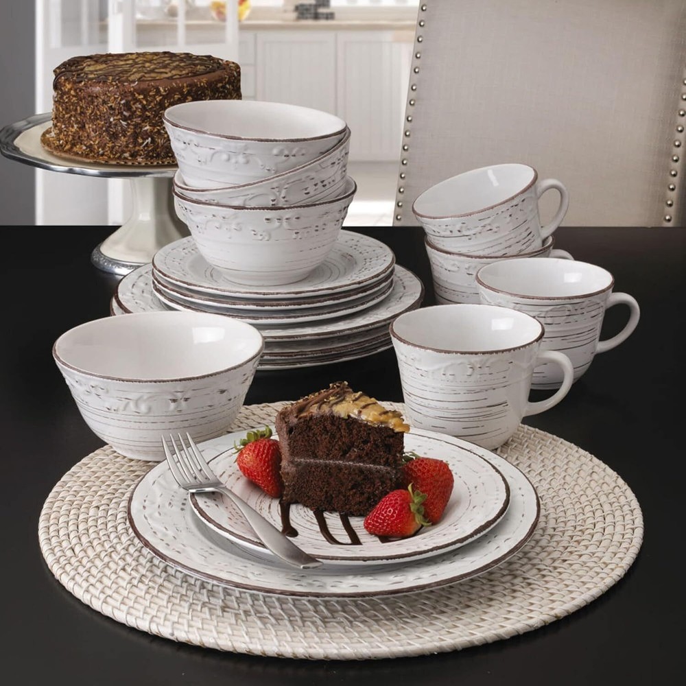 16-Piece Stoneware Microwave & Dishwasher Safe Dinnerware Set Service for 4 US