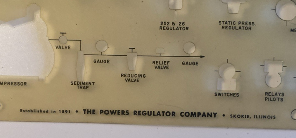 Vtg Powers Regulator Co /Watts Water Tech Drafting Template Automatic Temp Cntrl