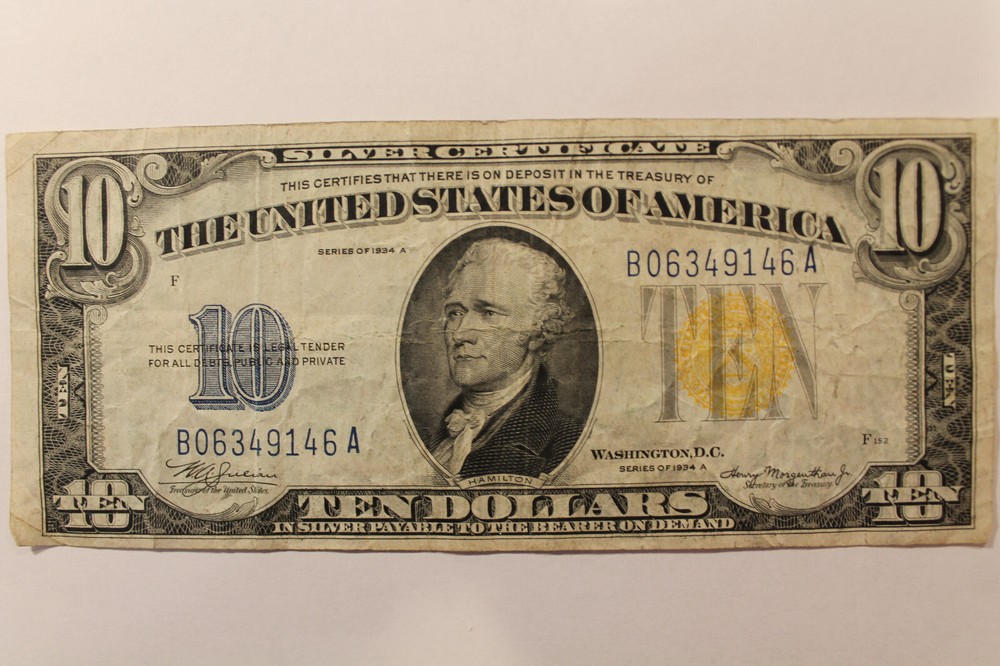 1934A $10 SILVER CERTIFICATE, NORTH AFRICA EMERGENCY ISSUE NOTE