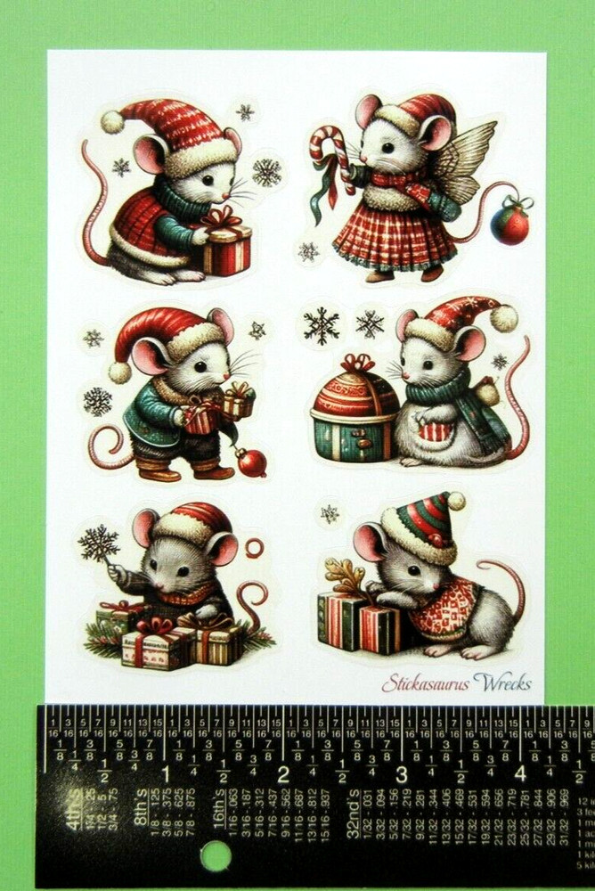 Vintage Style Christmas Mice Sticker Sheet