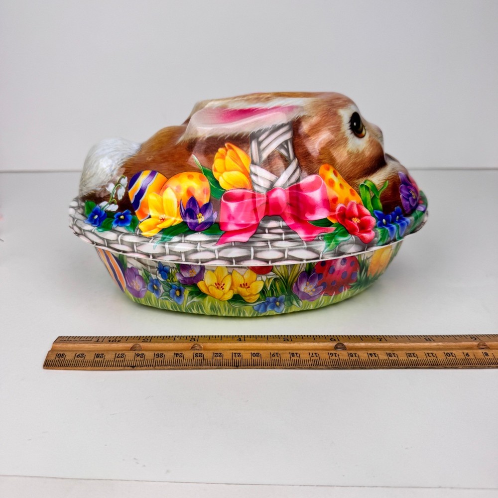 Vtg Ullman Thin Plastic 3D Bunny Rabbit Easter Lid Container White Garland READ