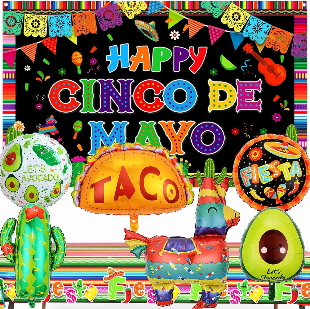 Fiesta Party Decorations Kit, Cinco De Mayo Decorations Set with Banner Backdrop