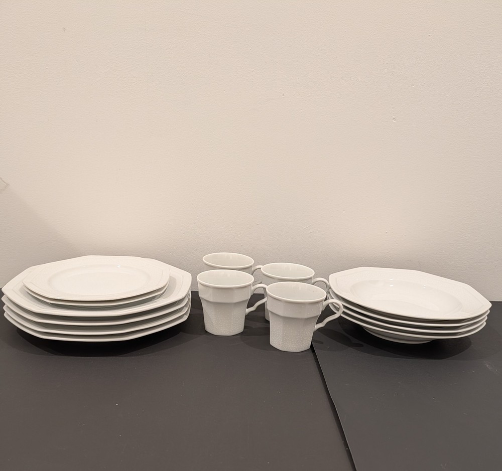 Modern White Dinnerware Set Plates & Mugs Minimalist Stoneware Tableware
