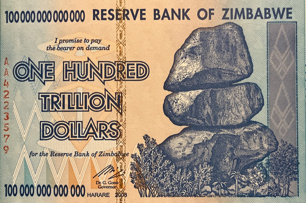 Zimbabwe 100 Trillion Dollar Banknote.