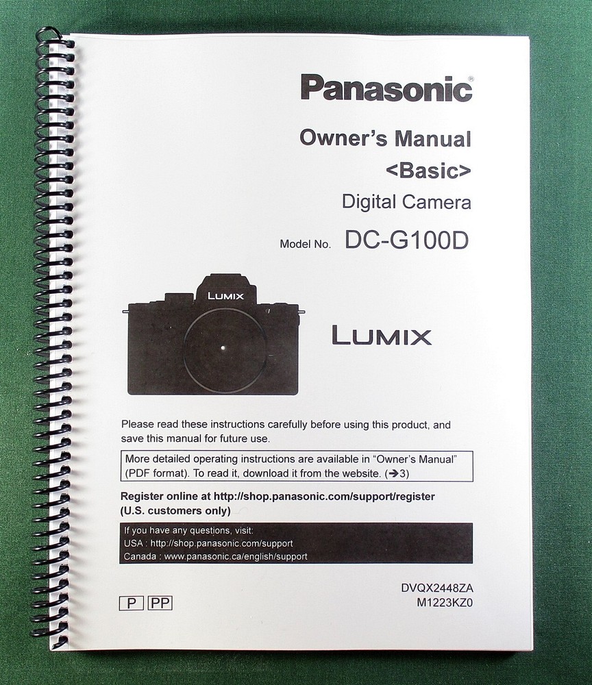 Panasonic DC-G100 Basic Owner's Manual: Full Color & Protective Covers!