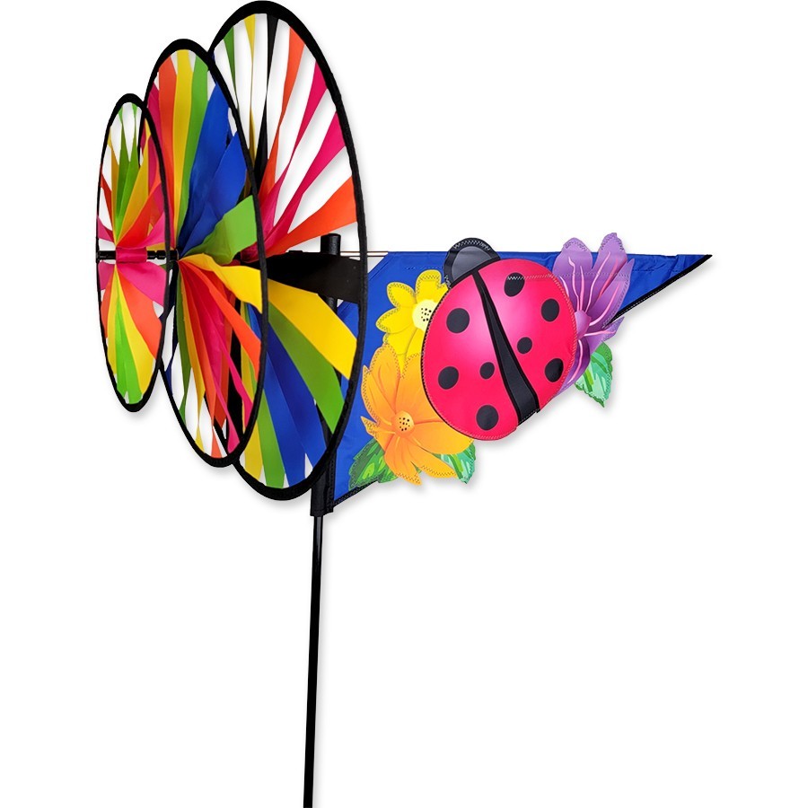 Ladybug Flower Triple Wind Spinner 33"