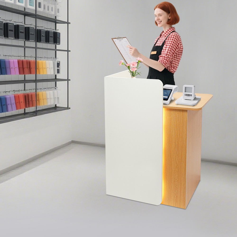 Modern Front Desk Reception Counter with LED Light for Salons, Retail Stores