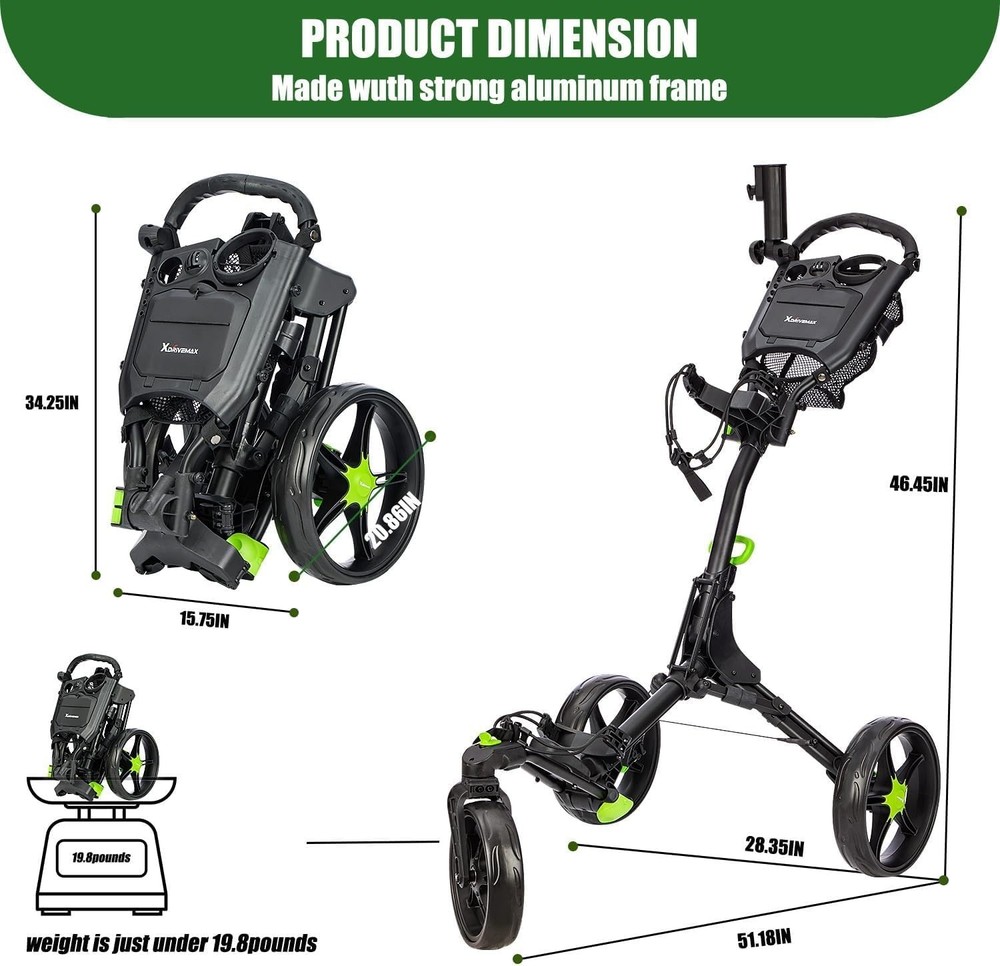 Lightweight Folding Golf Push Pull Cart, Professional Manual Walking Golf Tro...