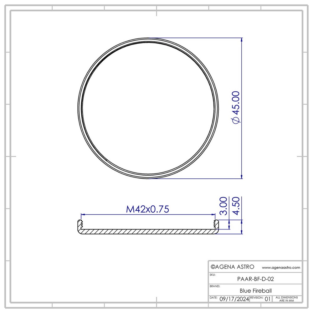 Blue Fireball End Cap (External) with T / T2 Female Thread # D-02