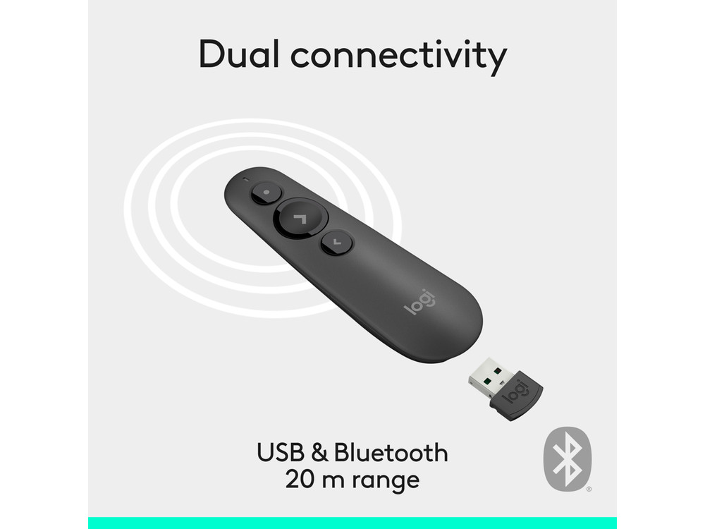 Logitech R500s Laser Presentation Remote, Bluetooth, USB-A Receiver,