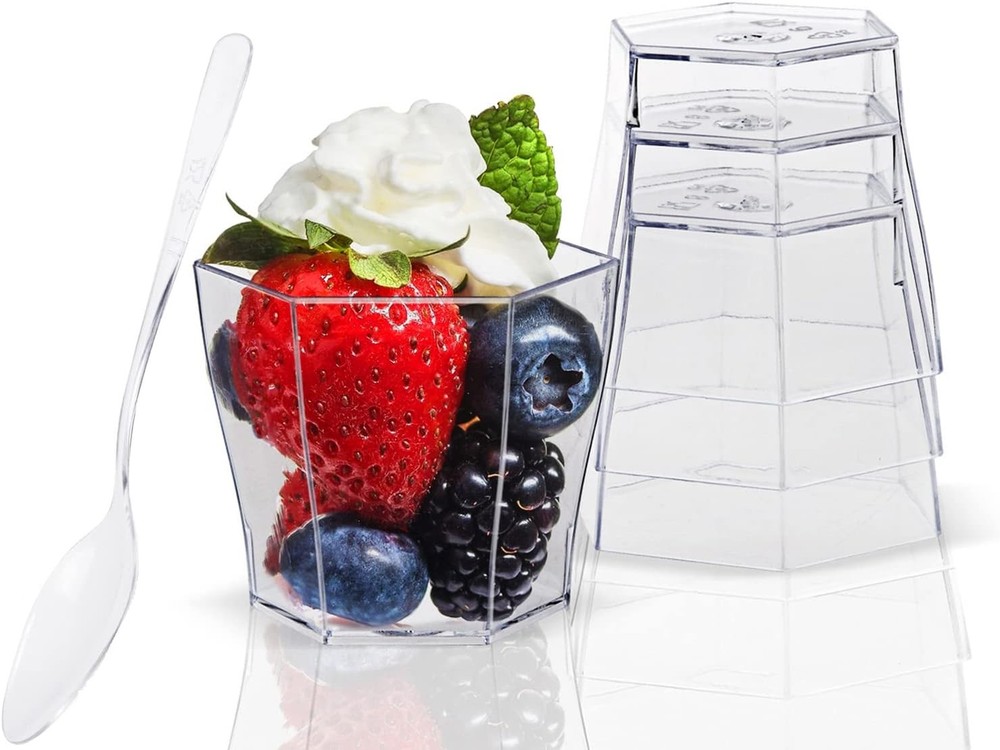 Plastic Dert Cups Plastic Spoons - Hexagonal Mini Bowl Disposable