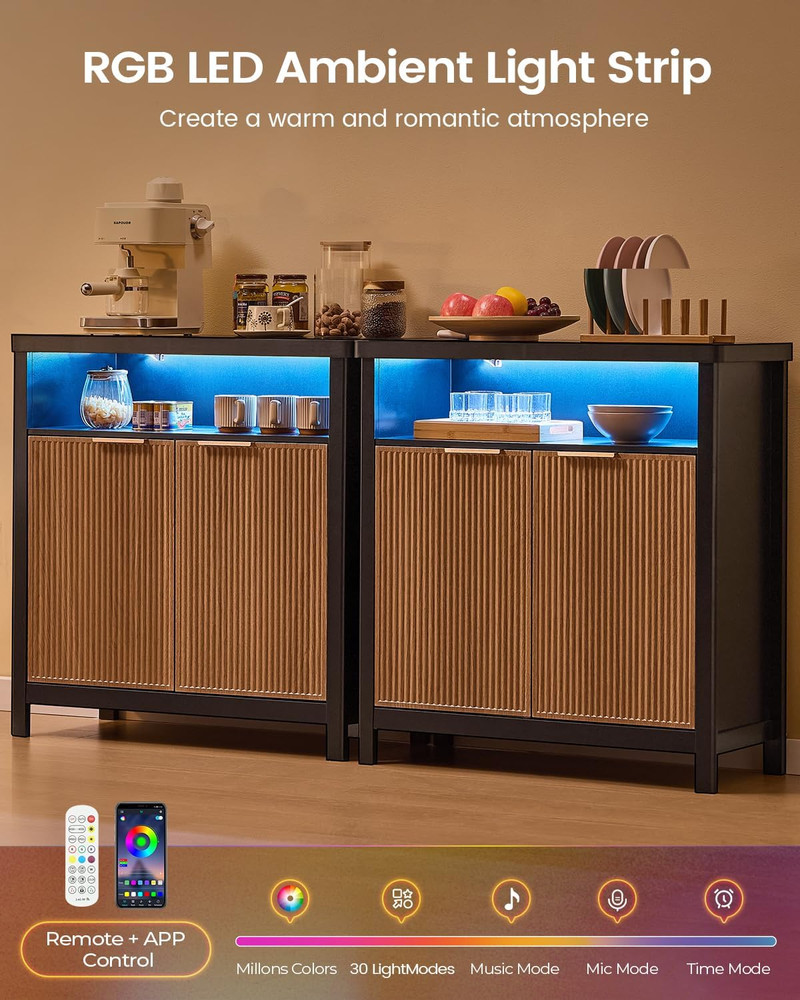 Sideboard Buffet Storage Cabinet,Buffet Table with Storage & Led Lights, Coffee