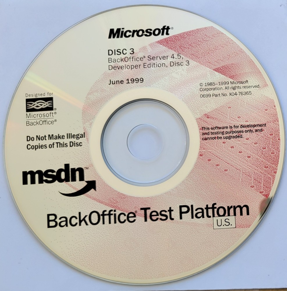 Vintage - Microsoft BackOffice Server 4.5 Developer Edition, 7 CDs, 1999